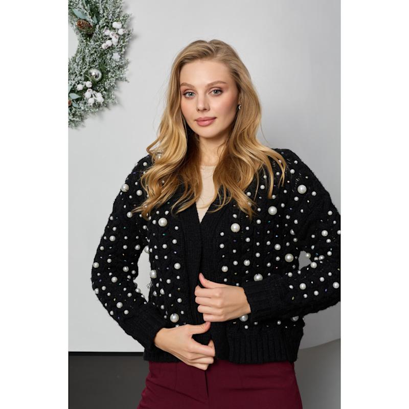 Thumbnail of Holiday Black Cardigan Pearl Knit image
