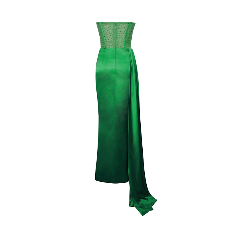 Thumbnail of Holly Green Crystallized Corset High Slit Satin Gown image