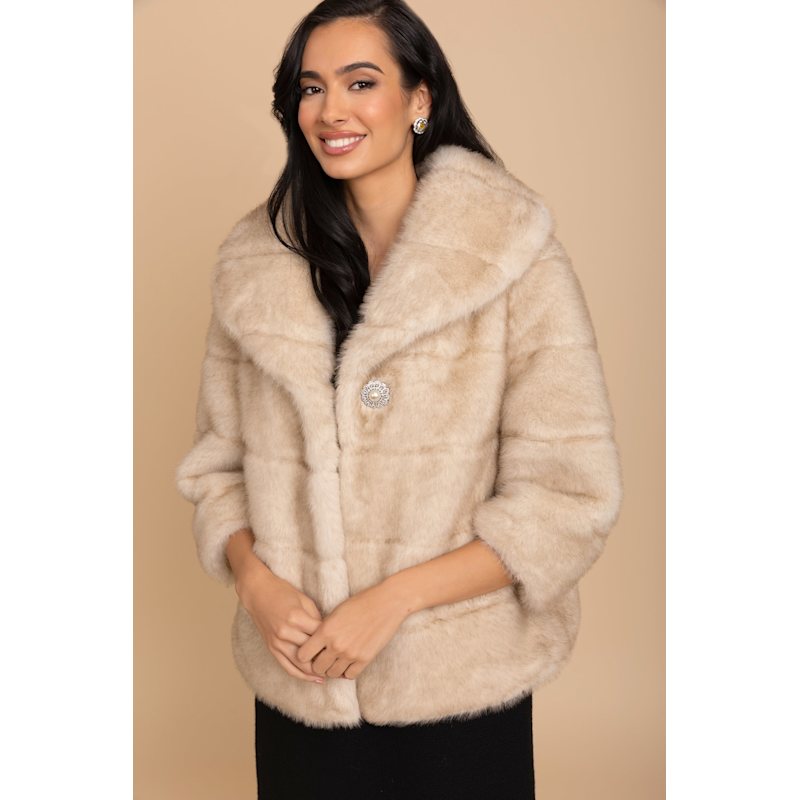 Thumbnail of Hollywood Cropped Faux Fur Coat In Crema image