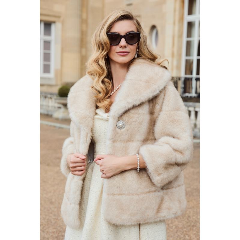 Thumbnail of Hollywood Cropped Faux Fur Coat In Crema image