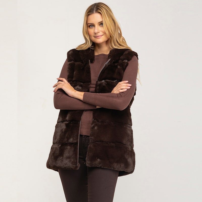 Hooded Fur Vest With Zip Closure Brown | TANTRA SPAIN SL | Wolf