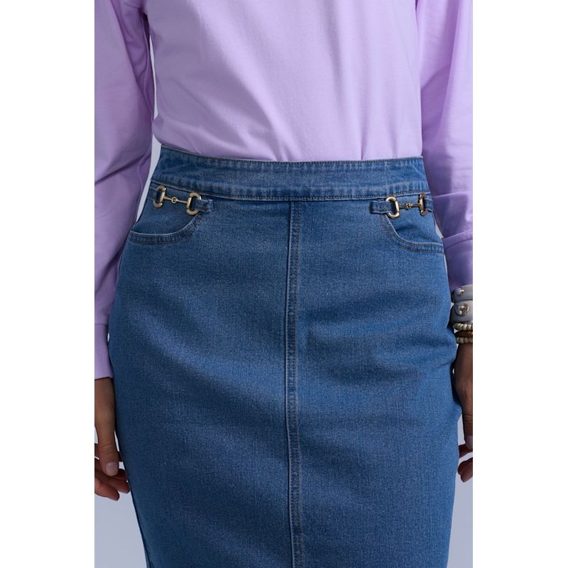 Thumbnail of Horsebit Denim Skirt - Light Wash image