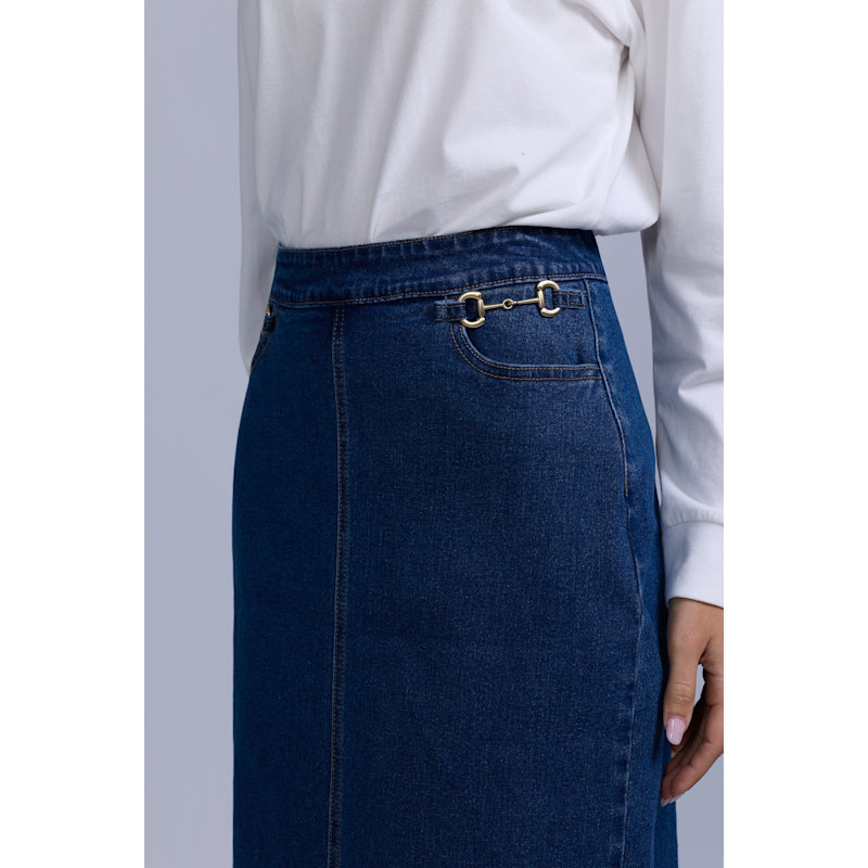 Thumbnail of Horsebit Denim Skirt - Dark Wash image