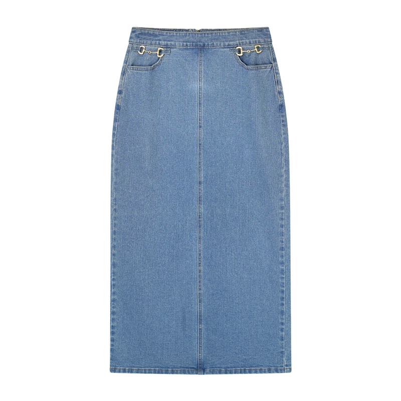 Thumbnail of Horsebit Denim Skirt - Light Wash image