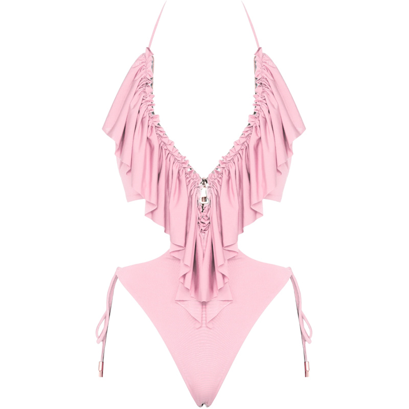 Thumbnail of Hortenzis Ruffled One-Piece Swimsuit With Adjustable Zip In Rose image