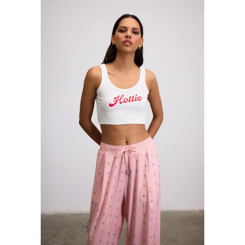 Thumbnail of Hottie Print Ribbed Crop Top - White image