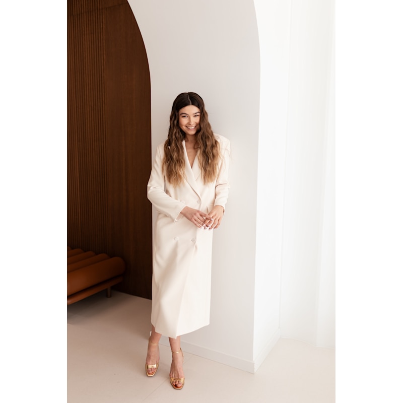 Houda Oversized Cream Midi Blazer Dress | UNDRESS | Wolf & Badger