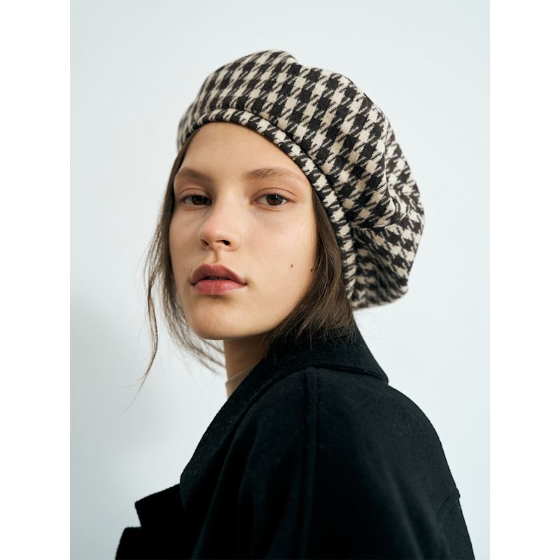 Thumbnail of "Houndstooth" Beret Hat - Mocha image