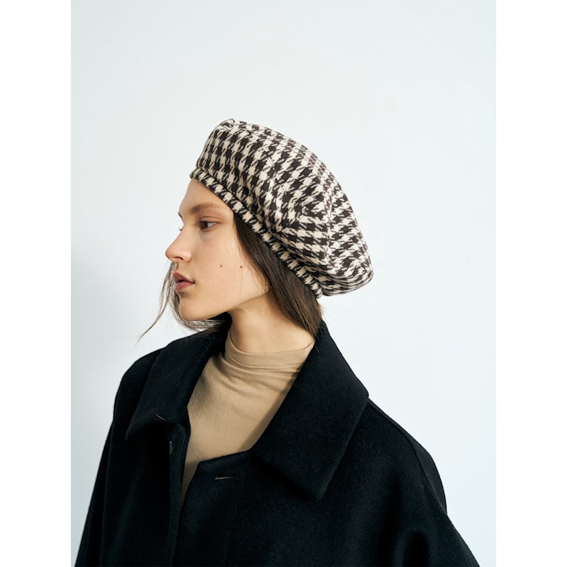 Thumbnail of "Houndstooth" Beret Hat - Mocha image