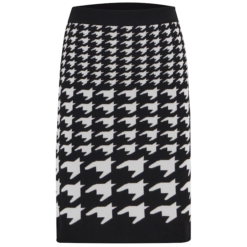 Thumbnail of Houndstooth Pattern Slim Fit Knee Level Knitwear Skirt - Black/Ecru image