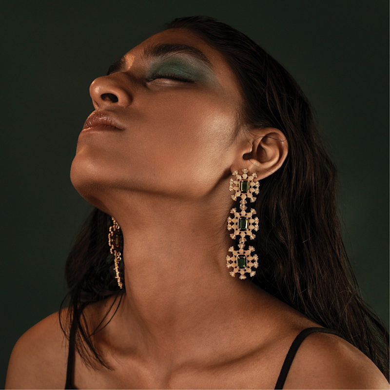 Thumbnail of Gold PiñA Earrings With Green Topaz Glass Gems image