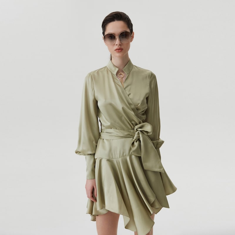 Thumbnail of Ruffle Hem Silk Wrap Dress image