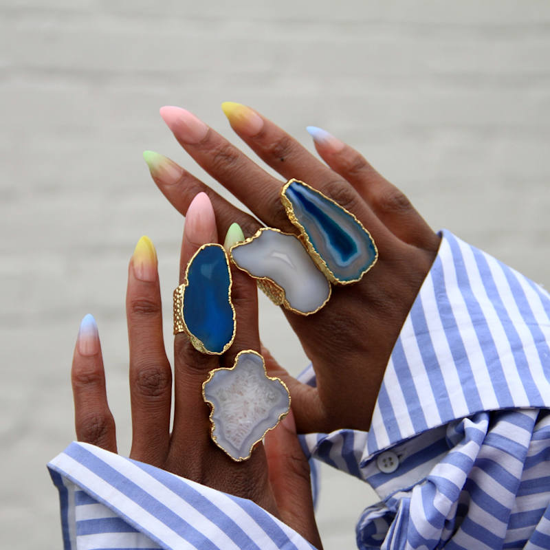 Thumbnail of Ultra Mega White Gemstone Gold Statement Ring image