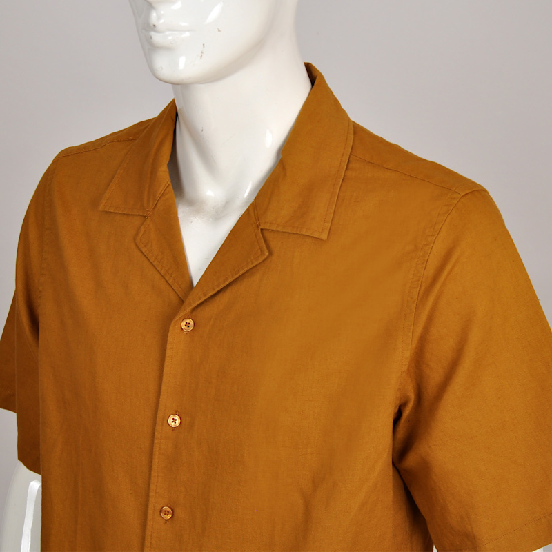 Thumbnail of Hugo Linen Cuban Collar Shirt - Mustard image