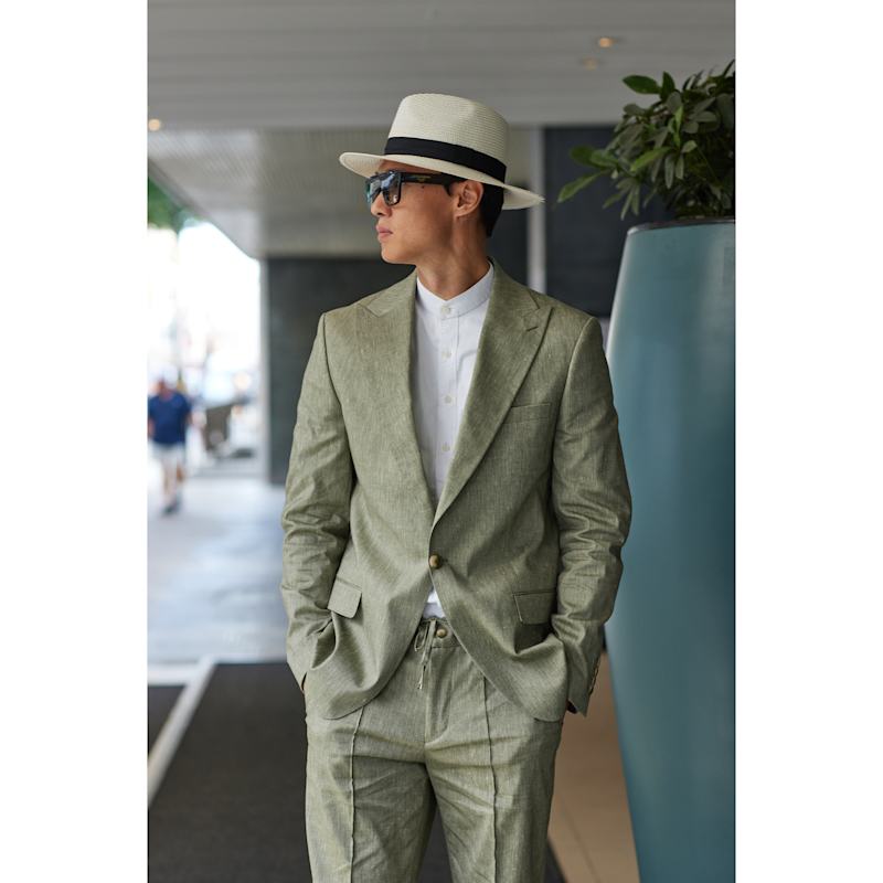 Thumbnail of Hugo Linen Single Breasted Suit - Green image