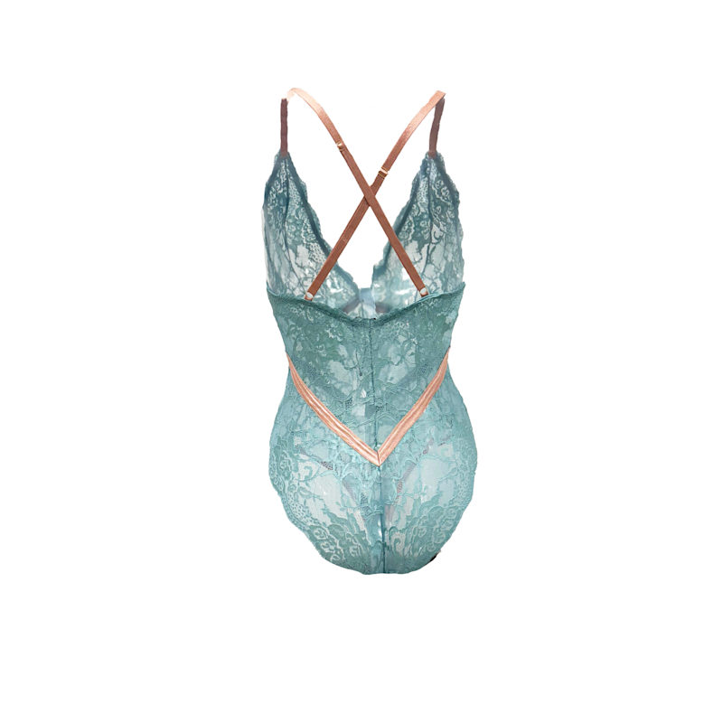 Humantay Vintage Turquoise Lace Stretch Bodysuit | Carol Coelho 