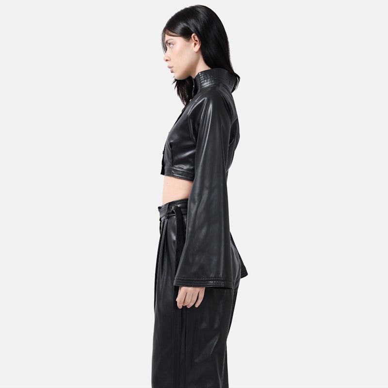 Cropped Vegan Leather Jacket