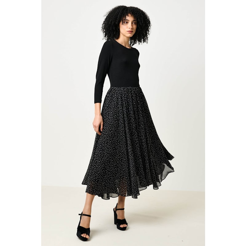 Thumbnail of Huxley Raindrop Jersey Top Printed Circle Skirt Midaxi Dress - Black image