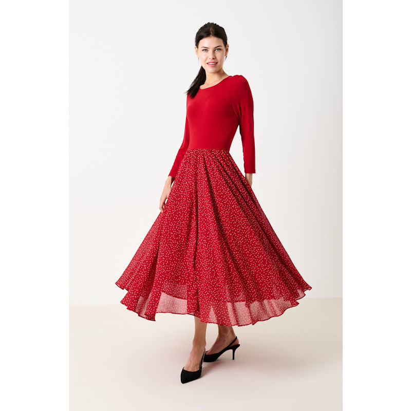 Thumbnail of Huxley Raindrop Jersey Top Printed Circle Skirt Midaxi Dress - Red image