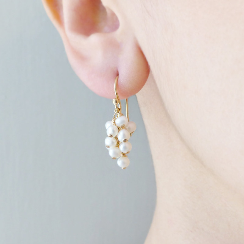 Thumbnail of White Pearl Cluster Earrings. image
