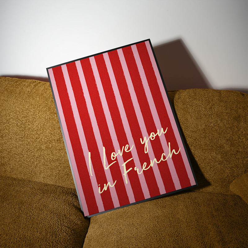 Thumbnail of I Love You In French Romance Striped Retro Exclusive Art Print image