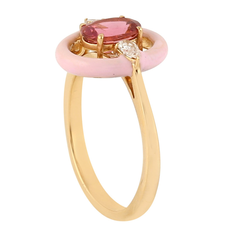 Thumbnail of Pink Tourmaline & Diamond Oval Ring with Enamel in 18K Yellow Gold image