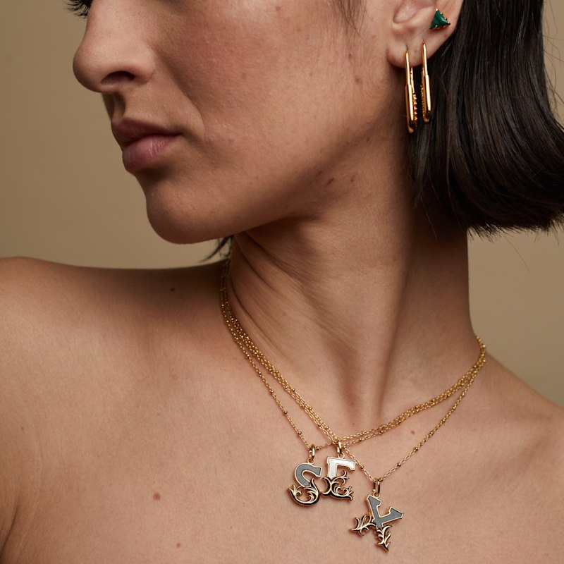 Thumbnail of Solid Silver H Initial Necklace With Mother Of Pearl image
