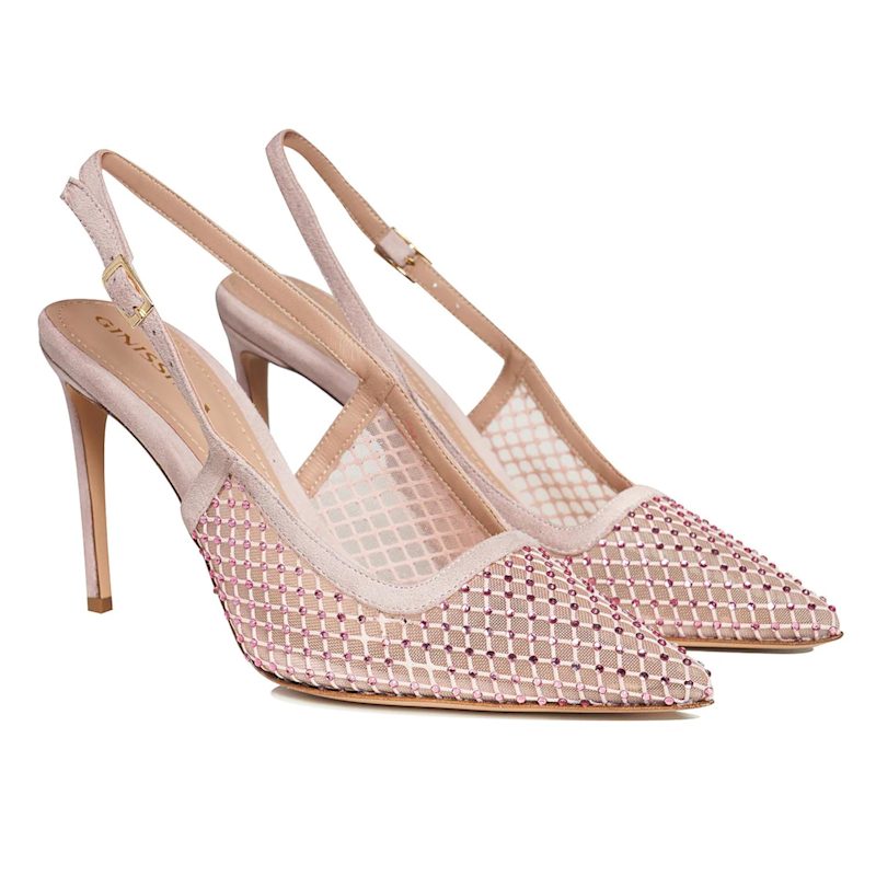 Thumbnail of Iana Suede-Mesh Shoes With Sparkling Decorations, Pink - Premium Collection image