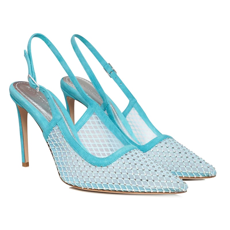 Thumbnail of Iana Suede-Mesh Shoes With Sparkly Details, Aqua - Premium Collection image