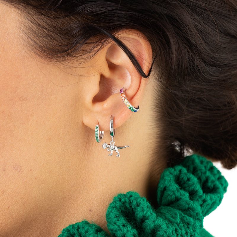 Thumbnail of Silver T-Rex Dinosaur Hoop Earrings image