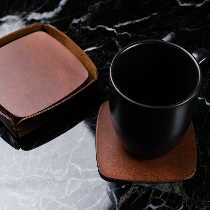 Thumbnail of Leather Coaster Set Of 5 - Brown image
