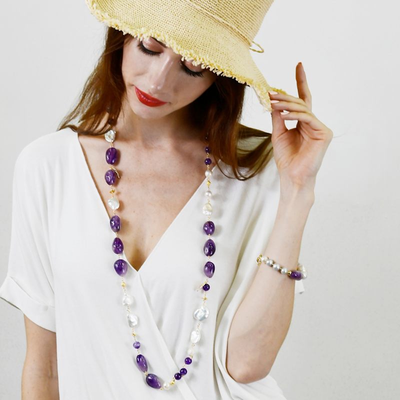 Thumbnail of Amethyst & Freshwater Pearls Multi-Way Necklace image