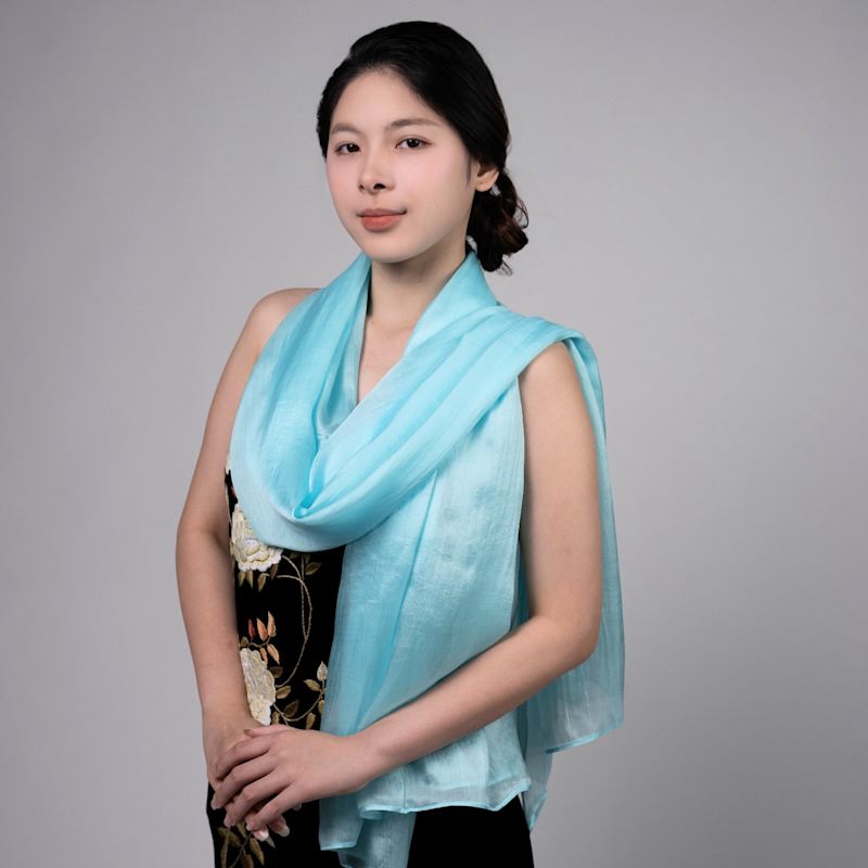 Thumbnail of Icy Turquoise Habotai Silk Scarf – Hand-Dyed Mulberry Silk image