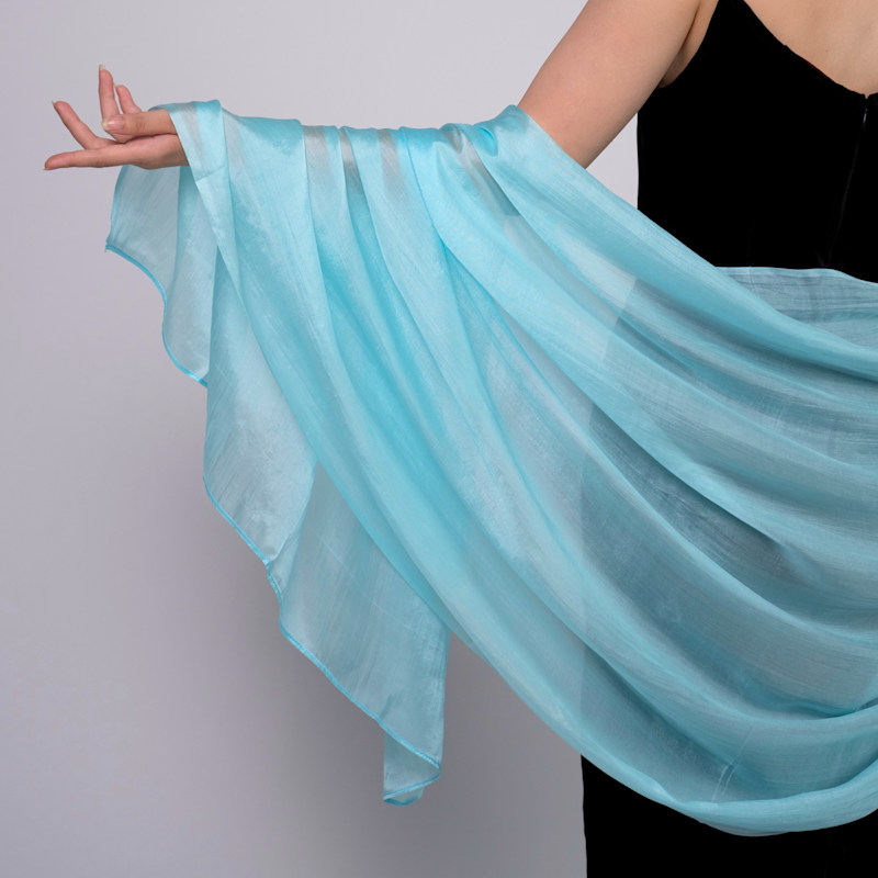 Thumbnail of Icy Turquoise Habotai Silk Scarf – Hand-Dyed Mulberry Silk image