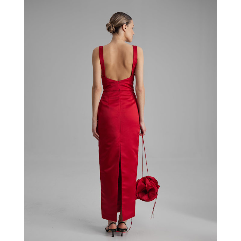 slim fit dress slacks Georgia Square Neckline Midi Dress Red