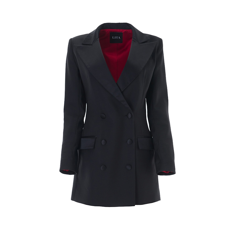 Thumbnail of Black Tuxedo Wool & Silk Blend Dress image