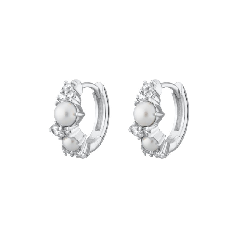 Thumbnail of Silver Pearl Huggie Earrings image