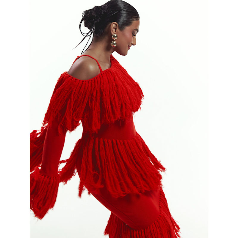 Thumbnail of Igho Sequin Fringe Maxi Dress In Red image