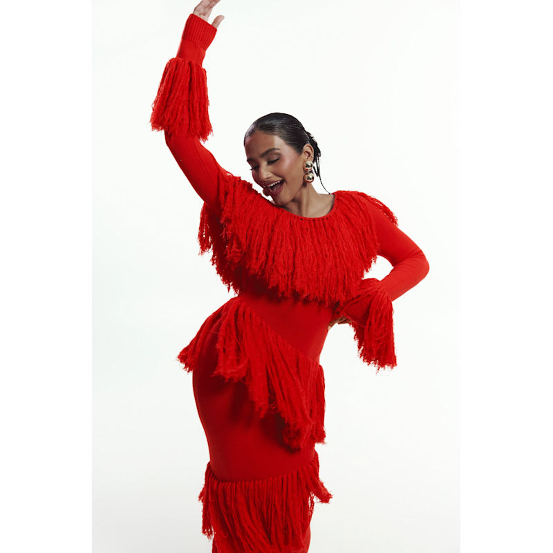 Thumbnail of Igho Sequin Fringe Maxi Dress In Red image