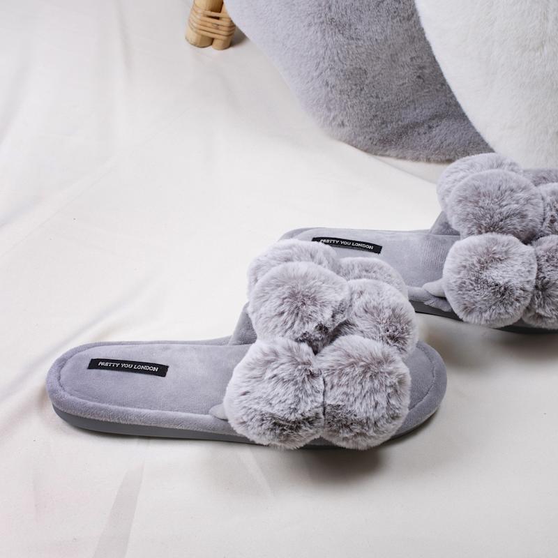 Thumbnail of Dolly Fun Pom Slider Slippers In Grey image