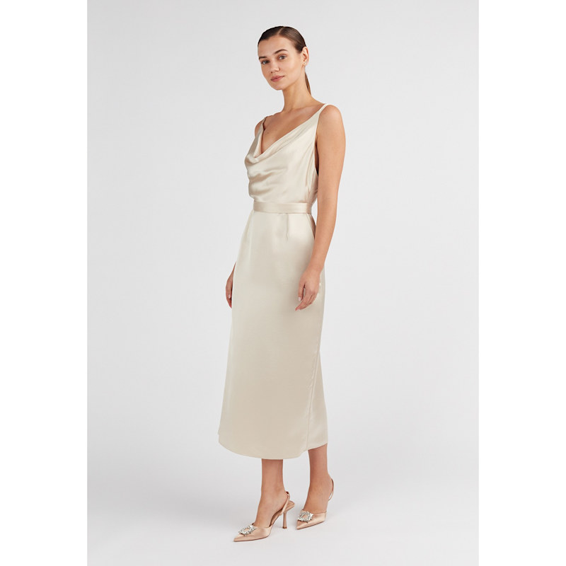 white christmas dresses Dark Green Satin Midi Evening Dress KAMEA