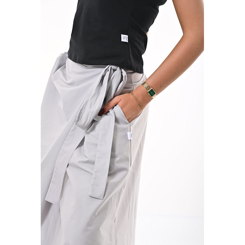 Thumbnail of Illusion Wrap Midi Skirt In Dove Grey With Pockets image
