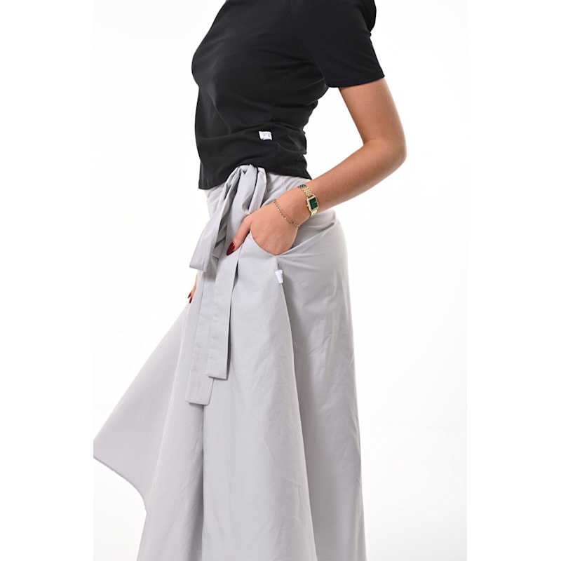 Thumbnail of Illusion Wrap Midi Skirt In Dove Grey With Pockets image