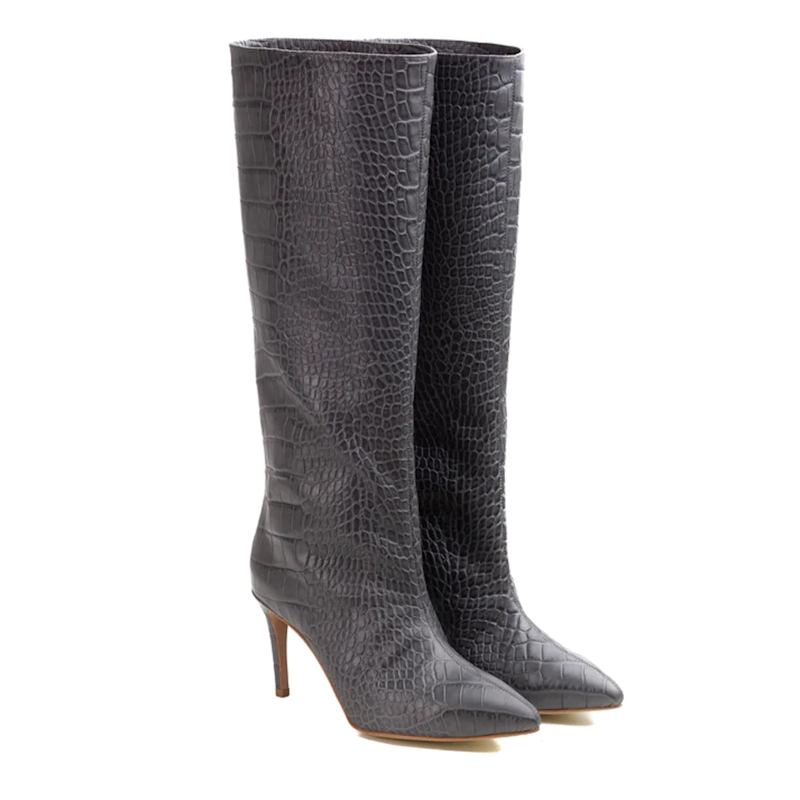 Thumbnail of Ilona Embossed Grey Leather Boots, Under Knee image