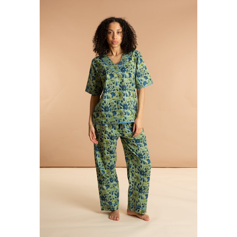 Indian Cotton Floral Printed Pyjamas - Lime Patchouli | inara | Wolf ...