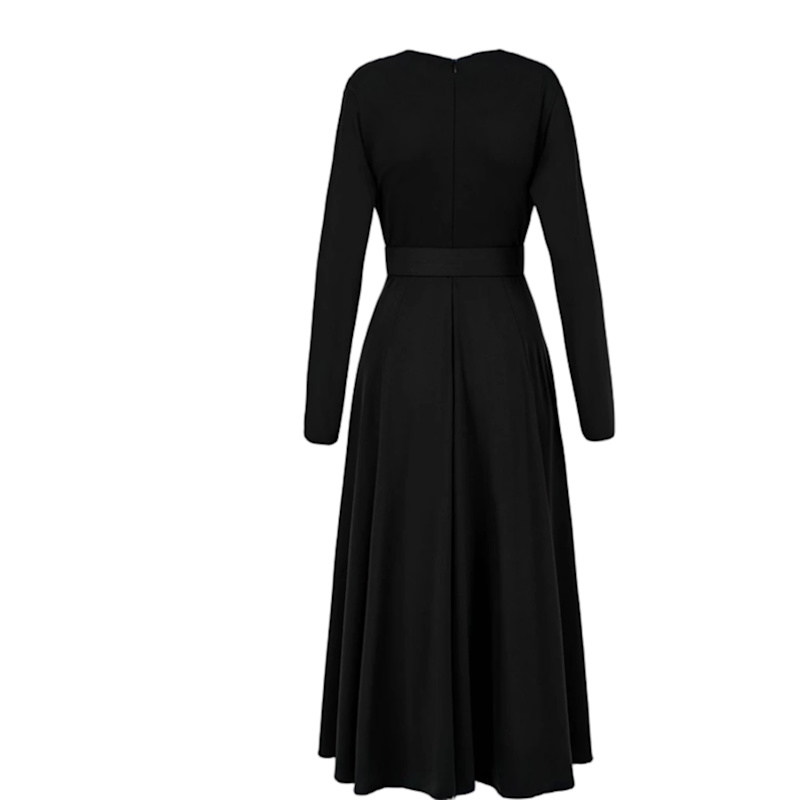 Indigo Midi Black Drapery Office Dress | Alina Cernatescu | Wolf & Badger