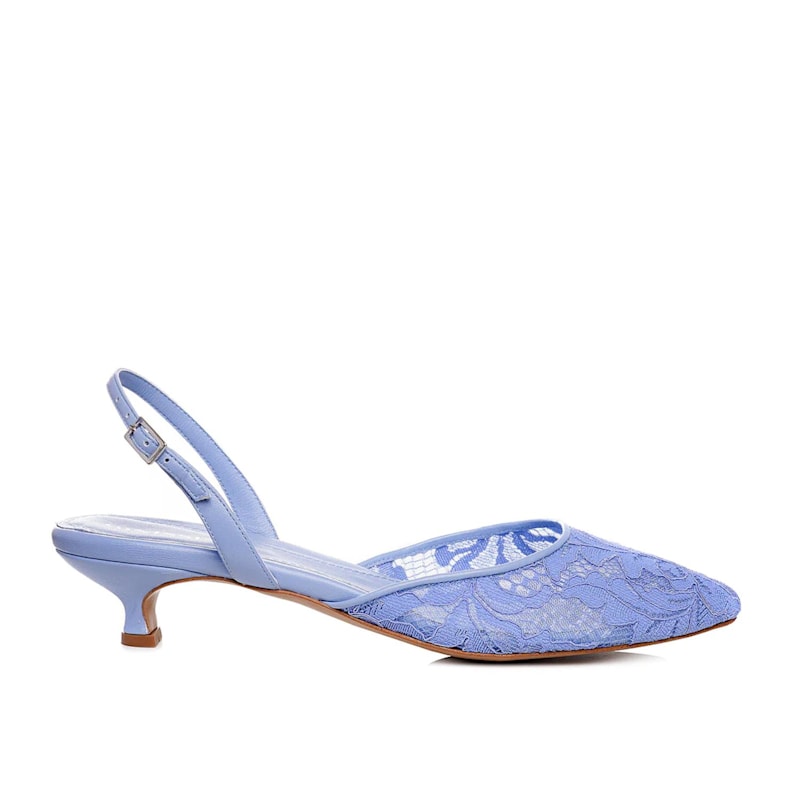 Thumbnail of Ines Blue Lace Slingbacks - Kitten Heels image
