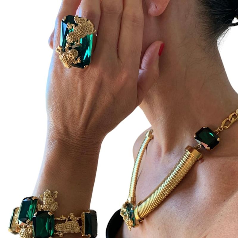 Thumbnail of Ines Ring With Emerald Crystal &  Frog Motifs image