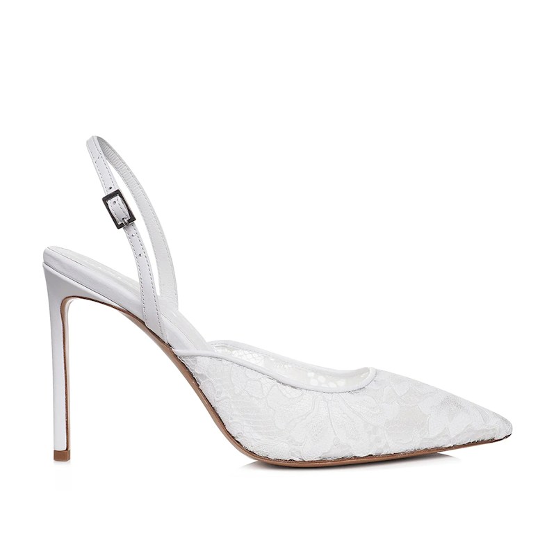 Thumbnail of Ines White Lace Slingbacks - Premium Collection image