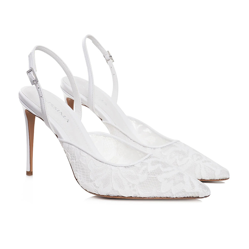 Thumbnail of Ines White Lace Slingbacks - Premium Collection image